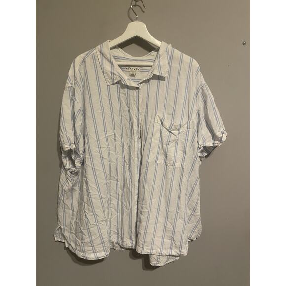 Ava & Viv 3X Oversized Shirt‎ No Gap Button-Up Top Striped Blouse Plus Size Blue - Picture 2 of 8